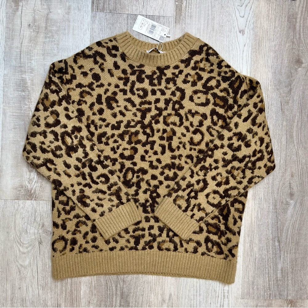 Mango Oversized Round Neck Sweater in Leopard Print Womens size S NWT